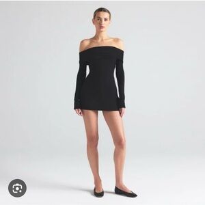 SKIMS Soft Lounge Black Off-Shoulder Mini Dress